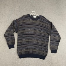 Vintage Alfani Sweatshirt Mens Medium Multicolor Geometric Striped Wool Blend