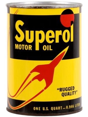 Superol Motor Oil Metal Sign: 24'' Tall Can Shaped Diecut USA Steel