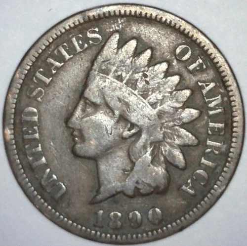 1890 INDIAN HEAD PENNY Near Fine Better Date Bronze Small Cent Type Coin DE27F