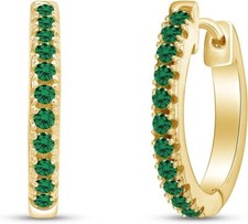 Hoop Earrings for Women's Simulated Birthstone 14K Yellow Gold Plated Sterling