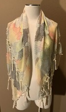48 x48 Large Square 100 Silk Print Boho Chic Scarf W Cotton Fringe