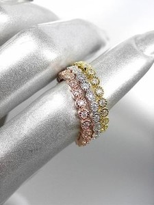Authentic STUNNING 18kt White Rose Gold Plated CZ Crystals 3 PC 2mm Width Band Ring Set