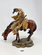 Native American with Horse Resin Statue Small Chip On Hair Very Detailed Collect