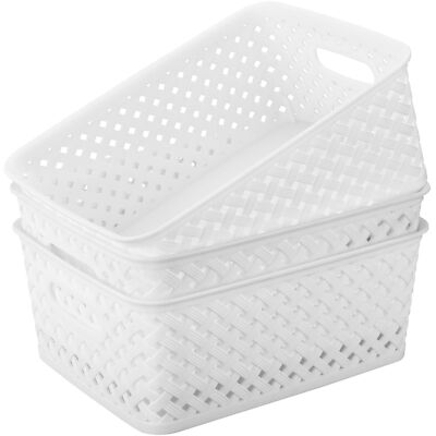 MaxGear 3 Pack Plastic Storage Bins, White Medium Size, Polypropylene Materia...