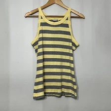 Vintage NIKE Tank Top Ribbed Women’s Cotton Striped 2000s Yellow Gray Medium