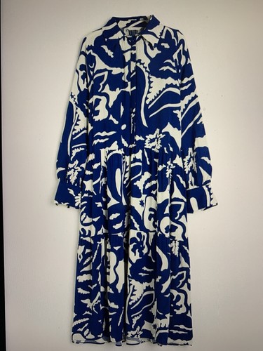 Vestido camisero de viscosa para damas H&M, talla M, azul/floral, nuevo sin etiquetas - Imagen 20 de 22