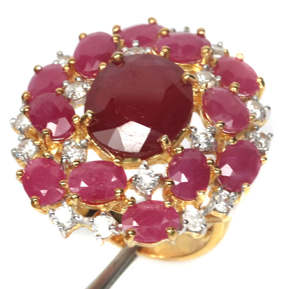 Heated 12 X 15 mm. Red With Pink Ruby & White Zircon Women Ring 925 Silver - Image 3 of 4