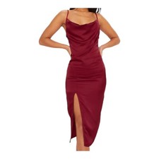 PRETTY LITTLE THING Womens burgundy satin slip dress spaghetti straps  Size 12