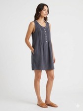 Quince Gray Organic Cotton Double Gauze Pintuck Sleeveless Mini Dress Small NWT