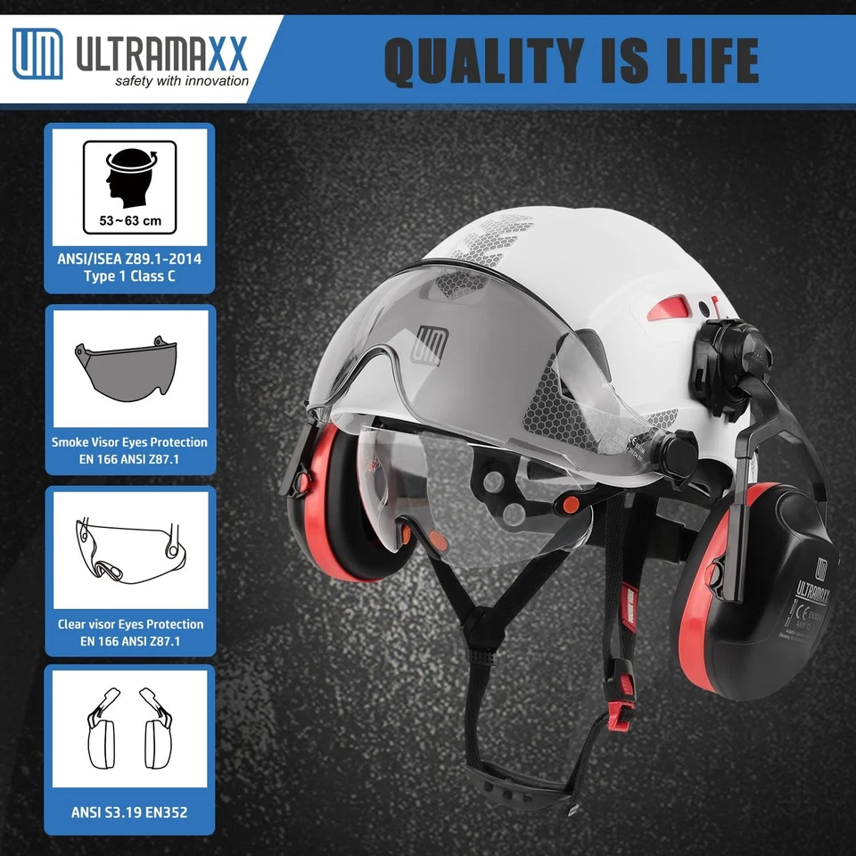 Safety Helmet with Built-in Visor Ear Muffs Kits, Hard Hat with Vented Design... - Изображение 2 из 4