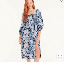 J Crew Daydream Zinnia Babydol 100% Linen Dress Floral Smocked Brunch Event