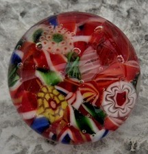 Vintage Mini Paperweight Millefiori Hand Blown Glass Floral Multi Color - 1.5"