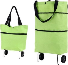 2 In 1 Folding Shopping Bag With Wheels, Lightweight Shopping Trolley Green
