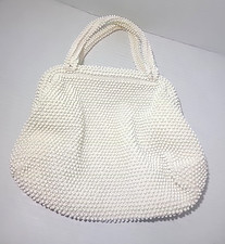 Vintage Corde Bead Beaded Purse Ivory Cream Handbag Evening Bag 1940s-50's