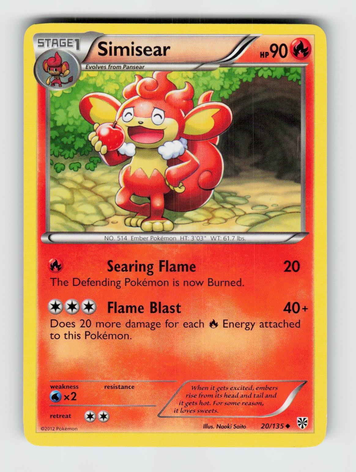 Simisear 20/135 - Pokemon - Plasma Storm - Uncommon - NM