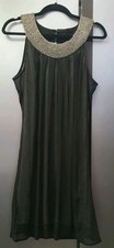E-vie Black Chiffon Party Dress UK14 EU42 US10 Embellished Beaded Neckline Flare