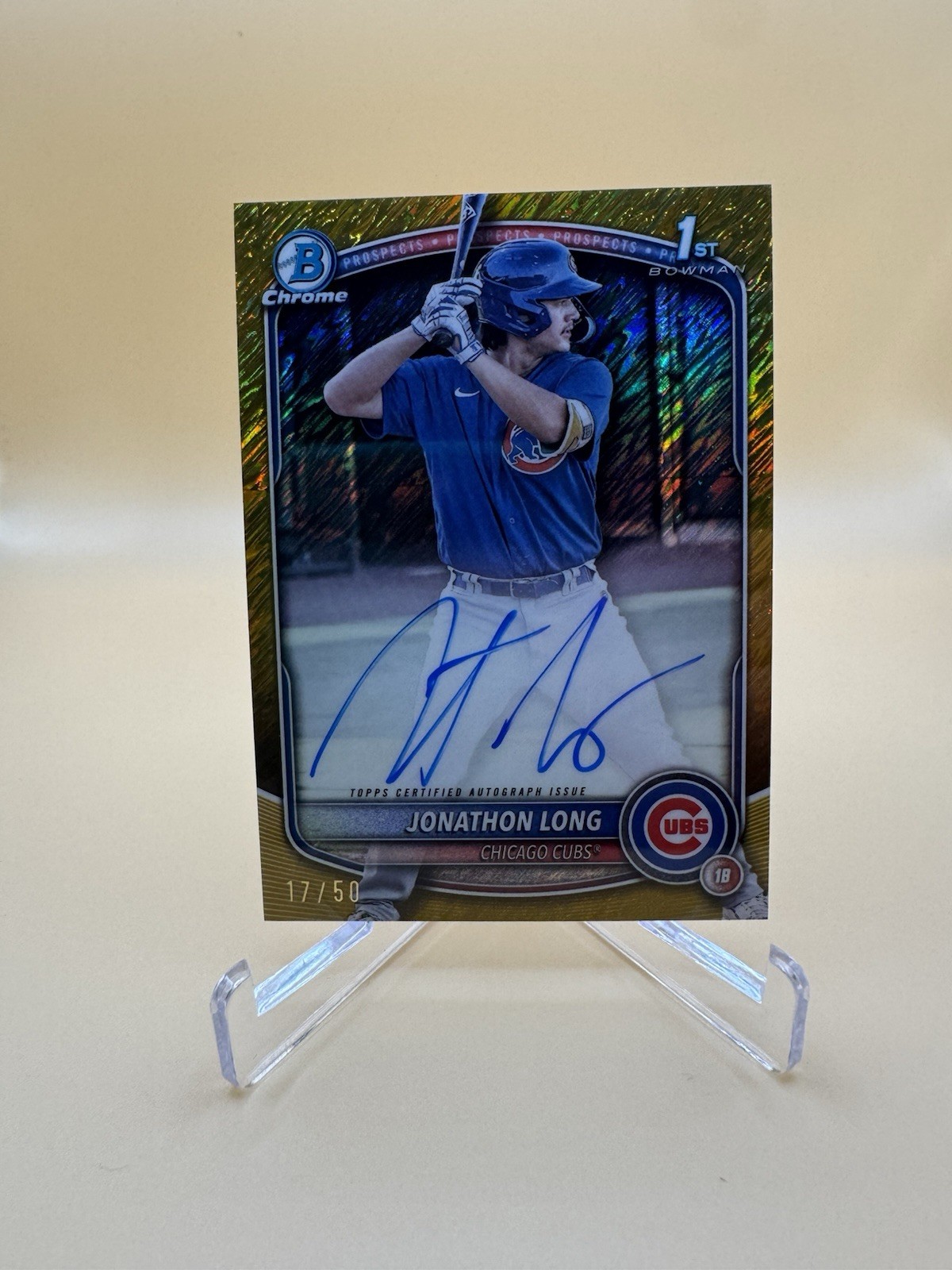 Jonathon Long 2025 Bowman Chrome 1st Gold Shimmer Auto 17/50 Cubs