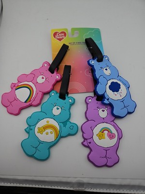 4 Pack Care Bears Luggage ID Bag Tags PINK BLUE PURPLE TURQUOISE NEW