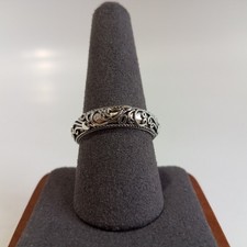 Vintage Sterling Silver BA Indonesia Filigree Scroll Wedding Ring Size 9