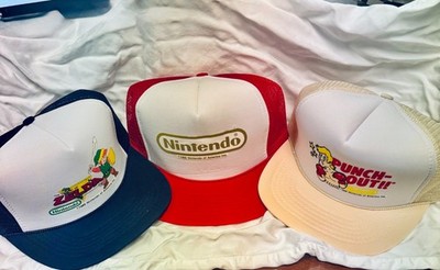 Zelda Navy Blue, Nintendo Logo Red, PunchOut Beige- Nintendo Mesh Hats 1988- NEW