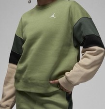 Women s Jordon Brooklyn Fleece Crewneck Sweatshirt Olive Color Block L Roomy