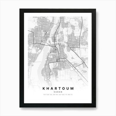 Khartum Sudan weiße Karte Kunstdruck gerahmt Wandbild Poster Leinwanddruck Bild