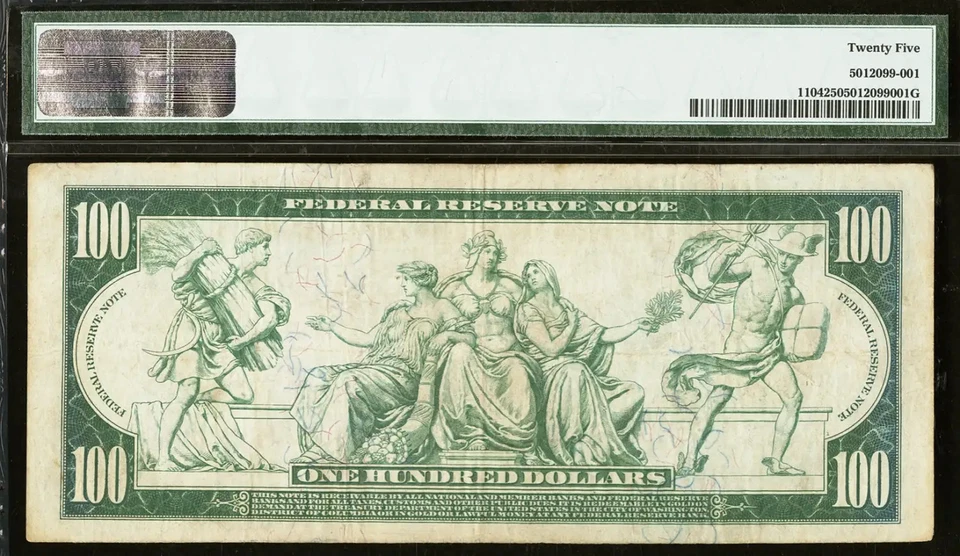 $100 1914 FRN Fr. 1104 BLUE SEAL HUNDRED - ATLANTA PMG VF 25 - Image 2 of 2