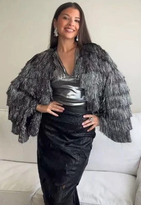 ZARA WOMAN NWT FW24 SILVER METALLIC THREAD JACKET WITH FRINGING Size L 8741/499 - Image 1 of 4