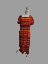 VTG David Warren Shift Dress Midi Button Detail  Short Sleeve Fire Sunset Sz 10