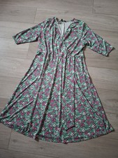 Bonmarche Green Floral Stretch Dress Mock Wrap Occasion Work Smart Office UK16