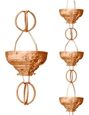 Monarch Rain Chains Pure Copper Eastern Hammered Cup Rain Chain, 8.5 Ft Decor...