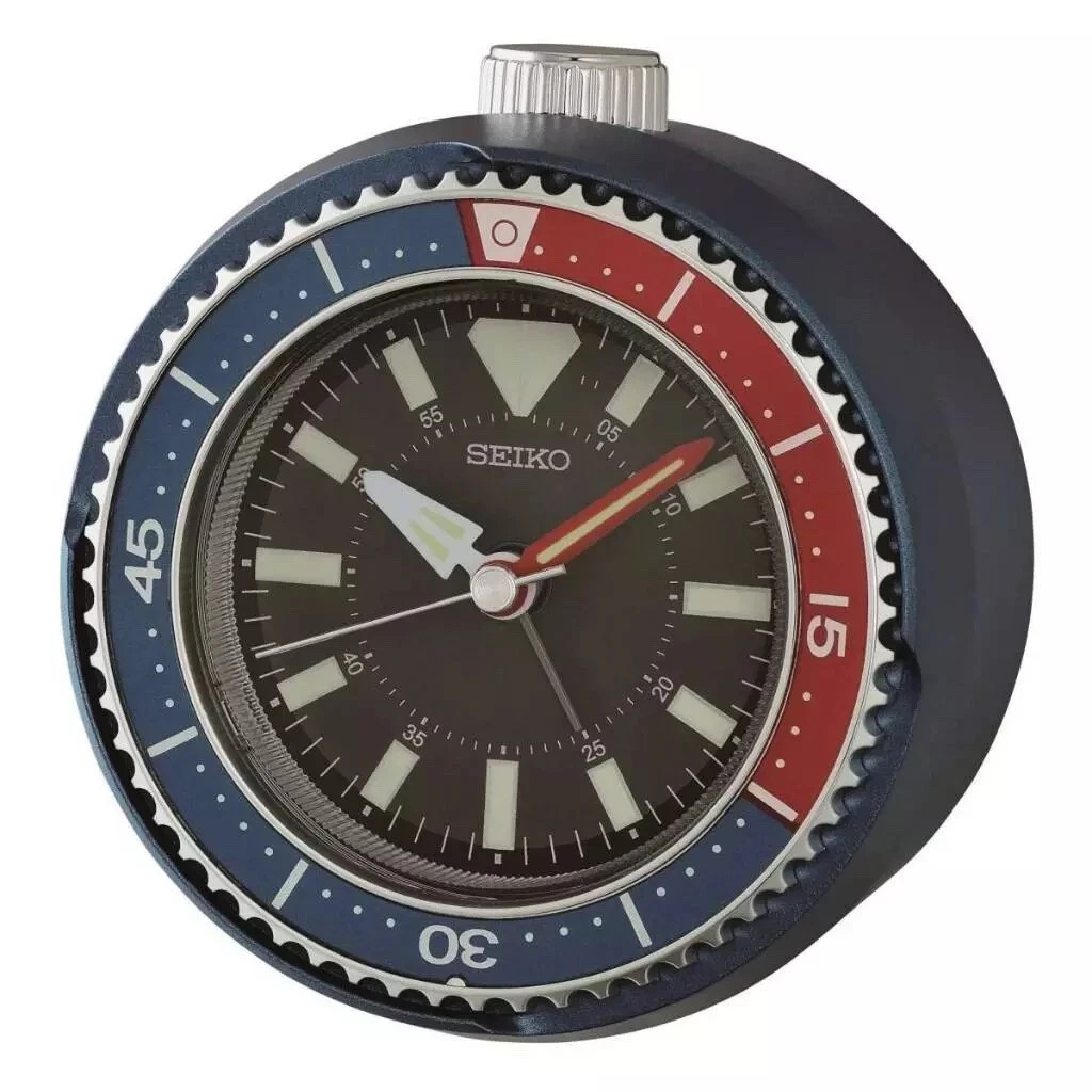 Seiko Bedside Alarm Clock Quite Sweep Second Hand QHE207L Blue Red Pepsi Bezel