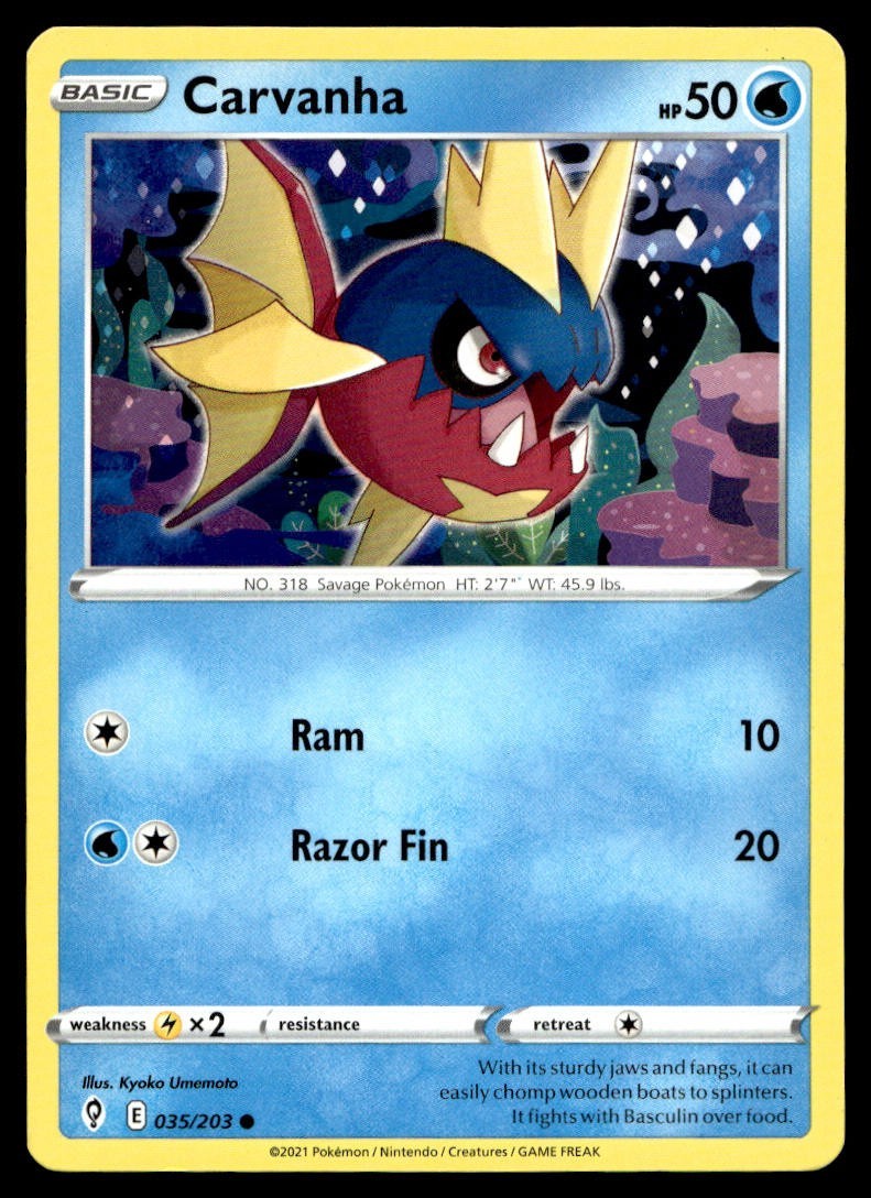 Carvanha 35/203 Pokemon Card Evolving Skies Common 50 HP Near Mint MF