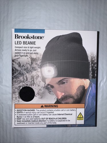 Brookstone LED Beanie Black Knit Hat NEW IN BOX SEALED Battery Included