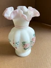 FENTON ART GLASS WHITE SATIN GLASS VASE - HAND PAINTED