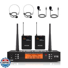 MIZISNR 2 Channel Wireless Lapel Microphone, Set of 2 Headset and Lavalier Mi