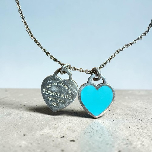 Tiffany & Co. Return To Tiffany Mini Blue Double Heart Necklace Sterling Silver