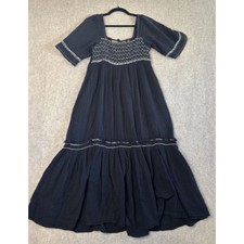 Free People I'm The One Smocked Embroidered Maxi Dress Womens XS Black Cotton