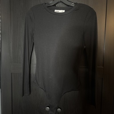 Elodie Black Long Sleeve Bodysuit Ribbed Knit Sz S