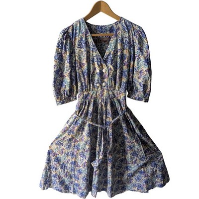 Vintage Liberty London Origin Kleid Damen mittelblau 80er Jahre zweireihig