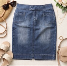 Vintage 90s Venezia Midi Denim Jean Skirt Button Front Blue Women  s Sz 18