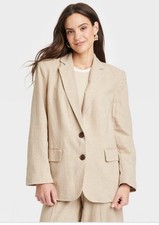 A New Day Women's Blazer Natural Beige Button Up Spring Jacket Sz M