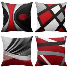 Set of 4 Throw Pillow Covers Modern 20" x 20" Pack of 4 Red and Grey