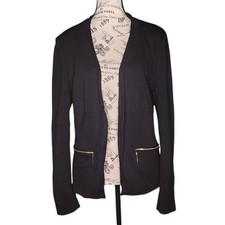Tahari Black Tailored Blazer Women's Size 10 Gold Zip Pockets Career