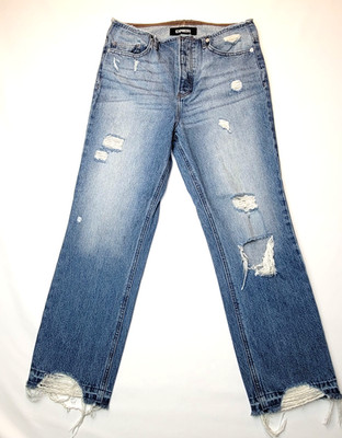 Express Jeans Size 4 Distressed Low Waist Straight Ankle High Rise Buttonfly