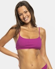 Roxy Juniors Aruba Bralette Bikini Wild Aster Pink Swim Bralette Top, Size-S
