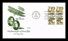 DR JIM STAMPS US COVER WRIGHT BROTHERS AVIATION PIONEERS AIR MAIL FDC BLOCK