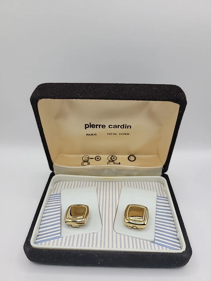 Vintage Pierre Cardin Paris Gold Tone Square Button Covers Original Box - Image 4 of 4