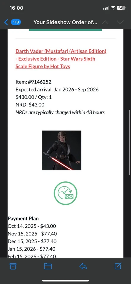 Hot Toys - Darth Vader (Mustafar) Edición Artesanal Uno Sexto - PREVENTA Oficial Foto 3 de 3