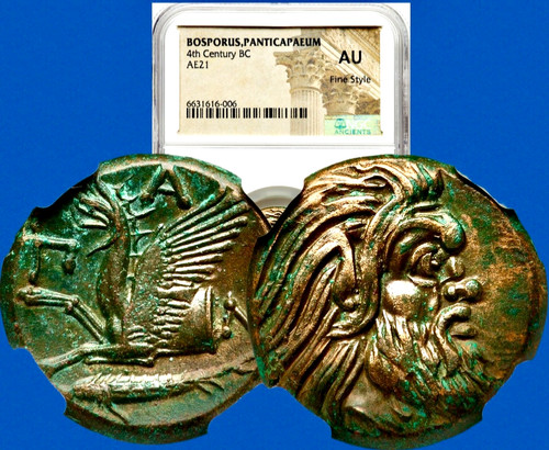 Attractive Patina 400-301 BC BOSPORUS Ancient GREEK AE21 Coin NGC AU *Fine Style